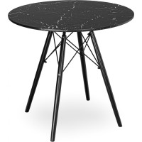 Jedálenský okrúhly stôl PARIS Black 80 cm - čierny mramor