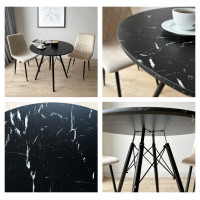 Jedálenský okrúhly stôl PARIS Black 80 cm - čierny mramor