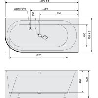 Polysan ASTRA R MONOLITH asymetrická vaňa 160x75x60cm, šedá 34611M.30