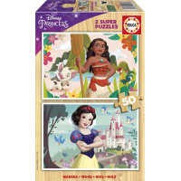 EDUCA Drevené puzzle Disney princeznej: Vaiana a Snehulienka 2x50 dielikov
