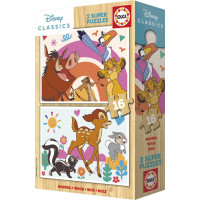 EDUCA Drevené puzzle Leví kráľ a Bambi 2x16 dielikov