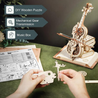 ROBOTIME Roker 3D drevené puzzle Kúzelné violončelo (hracia skrinka) 199 dielikov