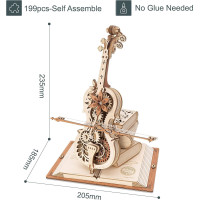 ROBOTIME Roker 3D drevené puzzle Kúzelné violončelo (hracia skrinka) 199 dielikov