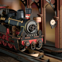 RoboTime 3D drevená skladačka Vintage parná lokomotíva