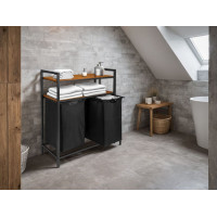 Dvojkomorový kôš na bielizeň s policami MIRUN 80L - čierny/starený dub