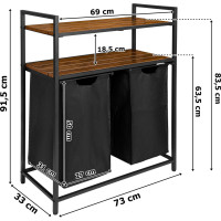Dvojkomorový kôš na bielizeň s policami MIRUN 80L - čierny/starený dub
