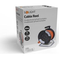 Solight predlžovací prívod na bubne, 4 zásuvky, 50m, oranžový kábel, 3x 1,5mm2