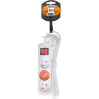 Solight predlžovací prívod, 3 zásuvky, biely, vypínač, 3m