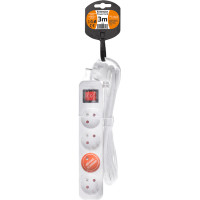 Solight predlžovací prívod, 4 zásuvky, biely, vypínač, 3m