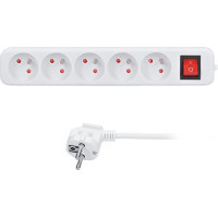 Solight predlžovací prívod, 5 zásuviek, biely, vypínač, 2m