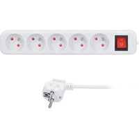 Solight predlžovací prívod, 5 zásuviek, biely, vypínač, 5m