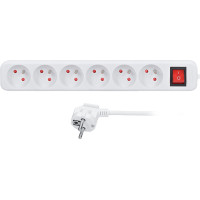 Solight predlžovací prívod, 6 zásuviek, biely, vypínač, 3m