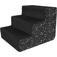 Schodíky pre psa 42 cm - čierne/vzor kocky a labky