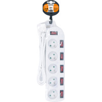 Solight predlžovací prívod, 5 zásuviek, biely, 6x vypínač, 2m