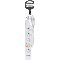 Solight predlžovací prívod 5 zásuviek, USB A+C nabíjačka 12W, 3m, 3 x 1mm2, biely, vypínač