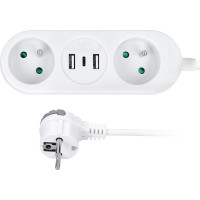 Solight 2z + USB A + C 17W, cestovný predlžovací prívod 1.5m, biely
