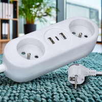 Solight 2z + USB A + C 17W, cestovný predlžovací prívod 1.5m, biely