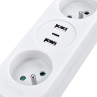 Solight 2z + USB A + C 17W, cestovný predlžovací prívod 1.5m, biely