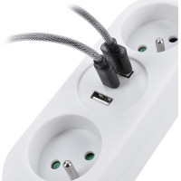 Solight 2z + USB A + C 17W, cestovný predlžovací prívod 1.5m, biely