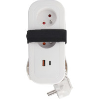 Solight 2z + USB A + C 20W PD, cestovný predlžovací prívod 1.5m, biely
