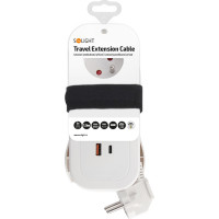 Solight 2z + USB A + C 20W PD, cestovný predlžovací prívod 1.5m, biely