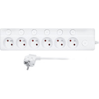 Solight 6z predlžovací prívod, 3m, 3 x 1mm2, biely, 6+1 vypínač