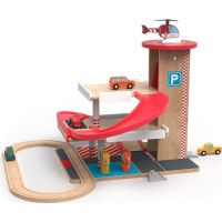 2Kids Toys Drevená garáž s vláčikodráhou