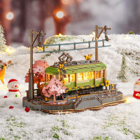 ROBOTIME Rolife DIY Svietiace 3D drevené puzzle Stanica so sakurami 223 dielikov