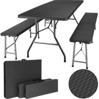 Set cateringového nábytku RATTAN - stôl 180 cm + 2 lavice - čierny
