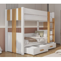 Detská poschodová posteľ z masívu borovice ARTEN so šuplíkmi - 200x90 cm - biela/buk