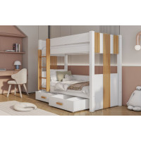 Detská poschodová posteľ z masívu borovice ARTEN so šuplíkmi - 200x90 cm - biela/buk