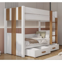 Detská poschodová posteľ z masívu borovice ARTEN so šuplíkmi - 200x90 cm - biela/jelša