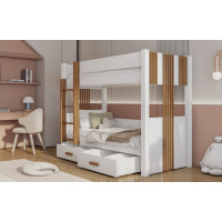 Detská poschodová posteľ z masívu borovice ARTEN so šuplíkmi - 200x90 cm - biela/jelša