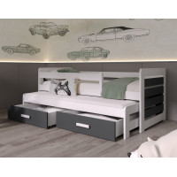 Detská posteľ z masívu borovice FODEN II s prístelkou a šuplíky - 200x90 cm - biela/antracit