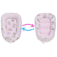 Obojstranné hniezdočko (kokon) pre bábätko - BABYMAM PREMIUM set 7v1 - Ružová žirafa so svetloružovou minkou