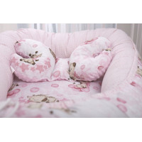 Obojstranné hniezdočko (kokon) pre bábätko - BABYMAM PREMIUM set 7v1 - Ružová žirafa so svetloružovou minkou