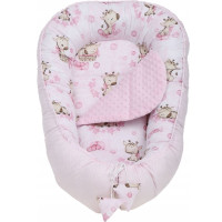 Obojstranné hniezdočko (kokon) pre bábätko - BABYMAM PREMIUM set 7v1 - Ružová žirafa so svetloružovou minkou