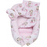 Obojstranné hniezdočko (kokon) pre bábätko - BABYMAM PREMIUM set 7v1 - Ružová žirafa so svetloružovou minkou