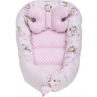 Obojstranné hniezdočko (kokon) pre bábätko - BABYMAM PREMIUM set 7v1 - Ružová žirafa so svetloružovou minkou