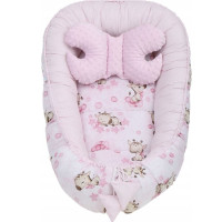 Obojstranné hniezdočko (kokon) pre bábätko - BABYMAM PREMIUM set 7v1 - Ružová žirafa so svetloružovou minkou