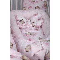 Obojstranné hniezdočko (kokon) pre bábätko - BABYMAM PREMIUM set 7v1 - Ružová žirafa so svetloružovou minkou