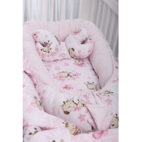 Obojstranné hniezdočko (kokon) pre bábätko - BABYMAM PREMIUM set 7v1 - Ružová žirafa so svetloružovou minkou