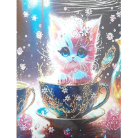 NORIMPEX Diamantové maľovanie na plátne Mačiatko v čajovej šálke 23x30cm
