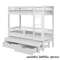 Detská poschodová posteľ z masívu borovice EVAN s prístelkou a šuplíky - 200x90 cm - biela