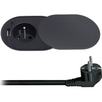 Solight 1z + USB A + C 20W PD vstavaná zásuvka s posuvným viečkom, 2m, matná čierna
