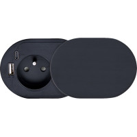 Solight 1z + USB A + C 20W PD vstavaná zásuvka s posuvným viečkom, 2m, matná čierna