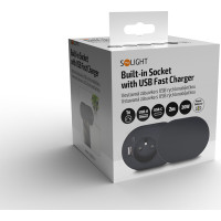 Solight 1z + USB A + C 20W PD vstavaná zásuvka s posuvným viečkom, 2m, matná čierna