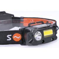 Solight LED čelové nabíjacie svietidlo, 3W + COB, 150 + 60lm, Li-Ion