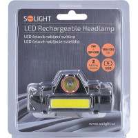 Solight LED čelové nabíjacie svietidlo, 3W + COB, 150 + 60lm, Li-Ion