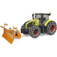 Bruder Claas Axion 950 so snehovými reťazami a radlicou